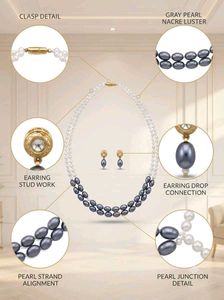 Elegant Double Strand Pearl Necklace &amp; Earrings