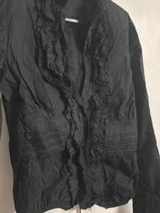 Black Ruffled Button-Up Blouse