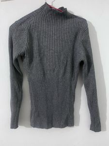 Chic Ribbed Knit Sweater - Dark Grey