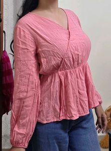 Chic Pink Wrap Peplum Top