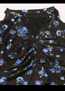 Sheer Floral Ruched Button-Up Top