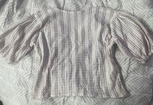 Beige Textured Puff Sleeve Top| Korean style