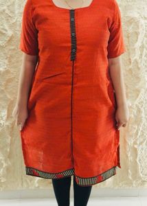 Elegant orange Straight Kurti with Black Border ❤️