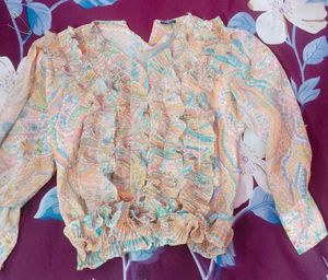 Sheer Ruffled Floral Print Top