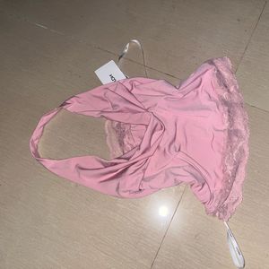 Pink Halter Neck Lace Trim Top