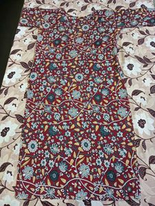 Maroon Floral Print Kurta Set