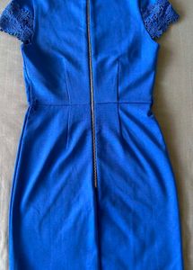 Blue Lace Detail Cap Sleeve Dress