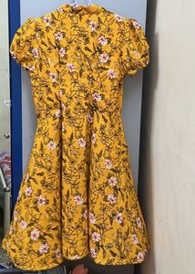 Yellow Floral Puff Sleeve Dress