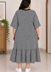 Checkerboard Print Flared Dress