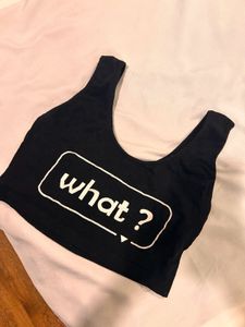 Black 'What?' Crop Top