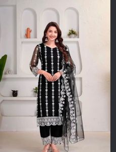 Elegant Black Embroidered Kurta Set