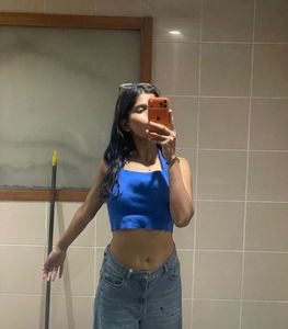Blue Halter Neck Crop Top