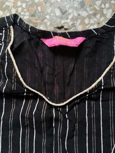 Striped Black Cotton Kurta