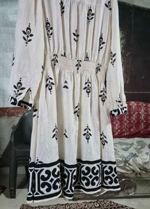 White Kurta with Black Floral Print