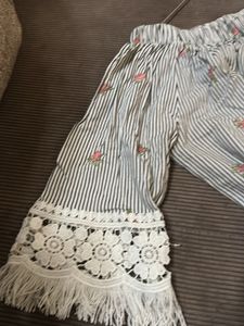 Off-Shoulder Striped Top with Lace