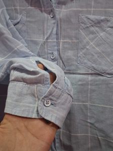 Light Blue Plaid Oversized Shirt