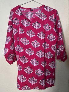 Vibrant Pink Block Print Kurta