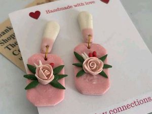 Handmade Pink Rose Dangle Earrings