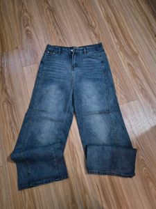 baggy flared denim stone wash jeans