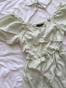 Light Green Ruffle Detail Midi Dress