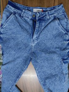 Acid Wash Wide Leg Cargo Jeans