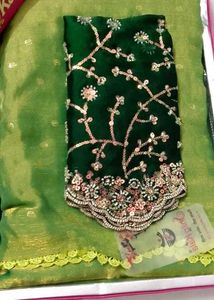 Green Saree with Embellished Blouse