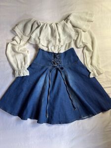 Corset style denim flare dress