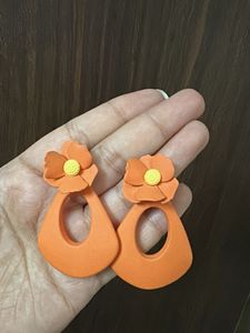 Orange Flower Hoop Earrings