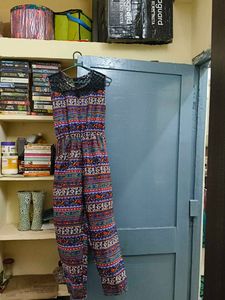 Boho Print Sleeveless Jumpsuit with Lace Detail