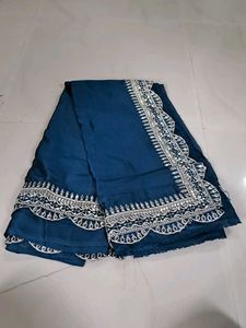 Elegant Teal Saree with Silver Embroidery