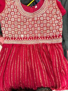 Red Frock Suit With Dupptta