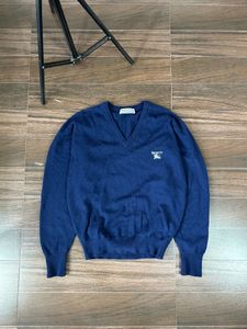 Burberrys Blue V-Neck Sweater