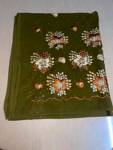 Olive Green Embroidered Saree