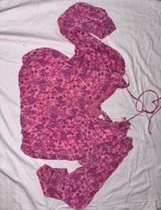 Pink Floral Tie-Up Top | Full Sleeves