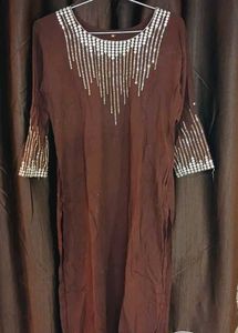 Brown Embellished Kurta
