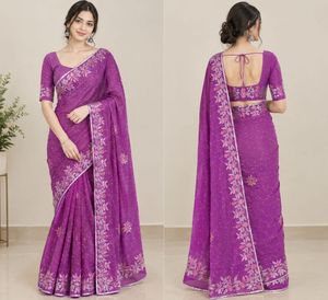 Embroidered Purple Saree