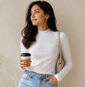 White Ribbed Mock Neck Long Sleeve Top