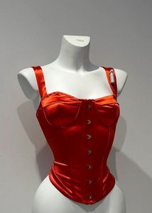 red satin corset top