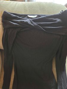 Zara Black Off-Shoulder Twist Neck Top