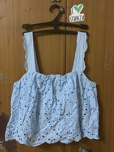 Blue Eyelet Crop Top