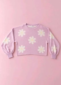 PINK DAISY PRINT CROPPED SWEATSHIRT