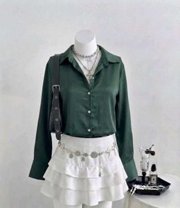 Emerald Green Satin Button-Up Shirt