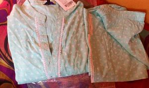 Elegant pastel blue Kurta palazo Set with Lace Det