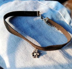 Elegant Black Choker with Flower Pendant