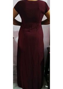 Maroon night Gown with two pockets