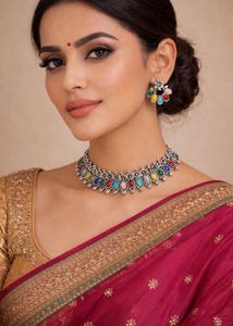 Boho Multicolored Stone Necklace and Earring Set