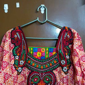 Pink Printed Kurta with Black pant