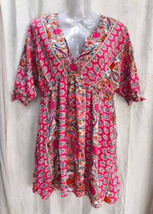 I. Bohemian Print V-Neck Mini Dress