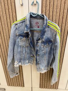 Denim Jacket with Neon Stripes