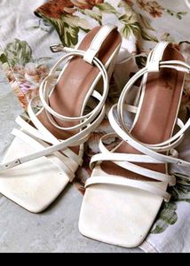 Stylish White Strappy Block Heels